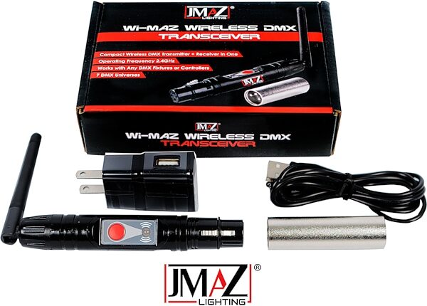 JMAZ Wi-MAZ Wireless DMX Transceiver, New, Main with all components Front