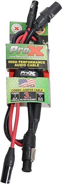 ProX XC-TR112-XLR Power Con and XLR Combo Jumper Cable for Speakers, 3 foot, XC-TR112-XLR03, nolabel