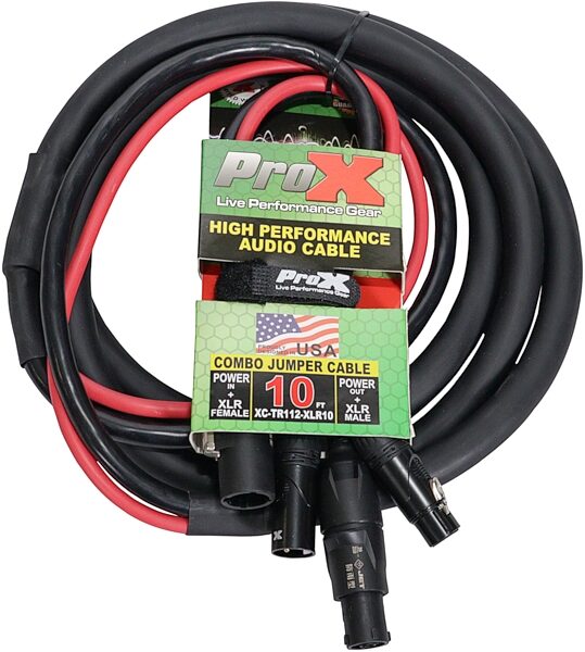 ProX XC-TR112-XLR Power Con and XLR Combo Jumper Cable for Speakers, 10 foot, XC-TR112-XLR10, Open Box (Like New), nolabel
