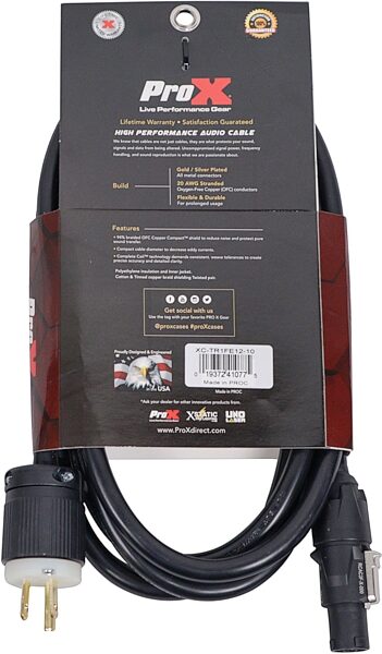 ProX XC-TR1FE12 Power Con to Edison Power Cable, 10 foot, XC-TR1FE12-10, nolabel