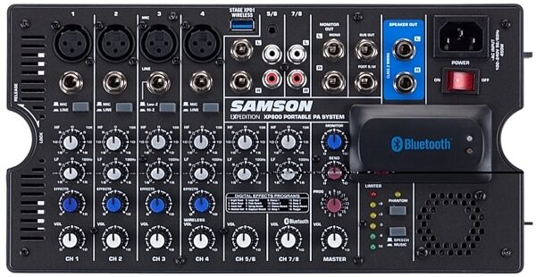 Samson Expedition XP800W Portable PA System (with Wireless Microphone System), Mixer Top
