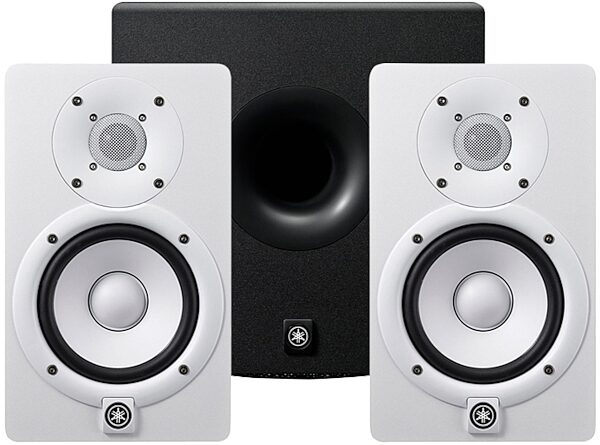 Yamaha HS5 Active Studio Monitor, White, Pair, with Yamaha HS8S Powered Studio Subwoofer, speakers