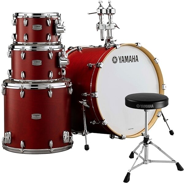 Yamaha TMP2F4 Tour Custom Maple Drum Shell Kit, 4-Piece, Apple Satin, with DS550 Drum Throne, pack