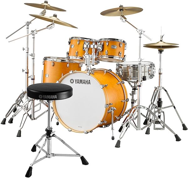 Yamaha TMP2F4 Tour Custom Maple Drum Shell Kit, 4-Piece, Caramel, with Drum Throne, pack