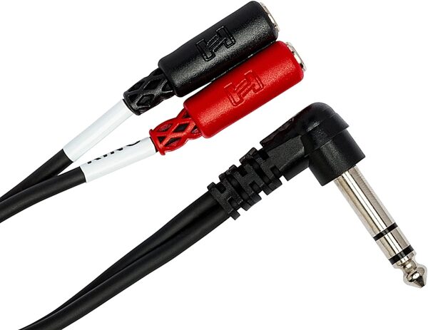 Hosa YPM-523 Stereo Breakout Cable, Right-angle 1/4" TRS to Dual 3.5mm TRSF, New, Action Position Back