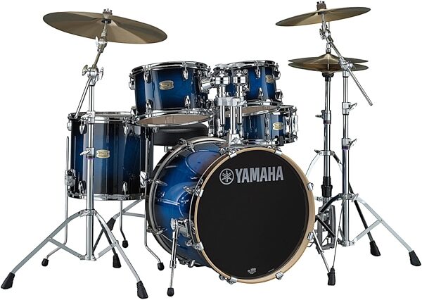 Yamaha SBP0F50 Stage Custom Drum Shell Kit, 5-Piece, Deep Blue Burst, with Hardware and Drum Throne, Action Position Back