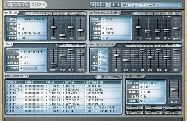 Cakewalk Z3TA+ Software Synth, Main Screenshot