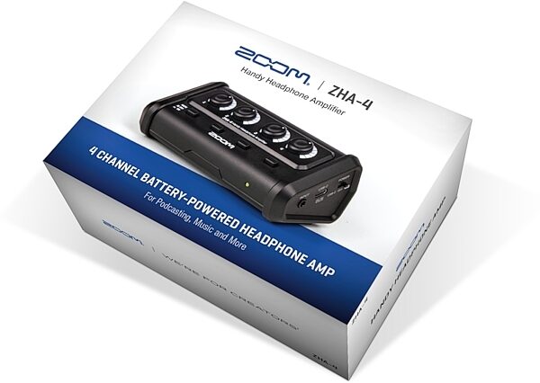 Zoom ZHA-4 Handy 4-Channel Stereo Headphone Amplifier, New, Action Position Back