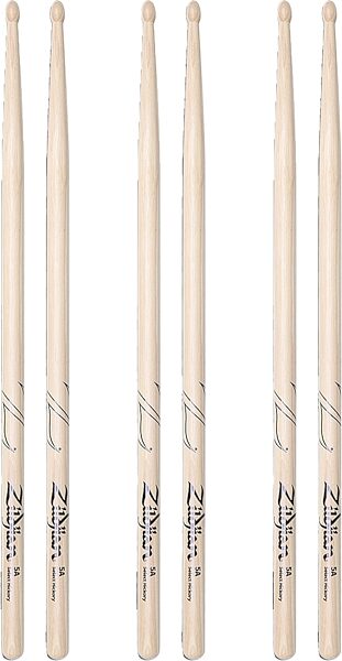 Zildjian 5A Wood Drumsticks, Natural, 3-Pack, pack