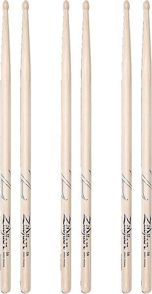 Zildjian 5A Wood Drumsticks, Natural, 3-Pack, pack