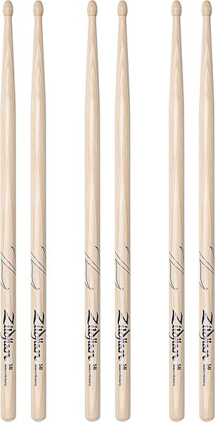 Zildjian 5B Hickory Wood Tip Drumsticks, 3-Pack, pack