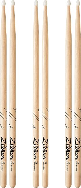 Zildjian 7A Nylon Tip Drumsticks, 3-Pack, pack