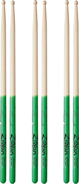 Zildjian Super 7A Maple Green DIP Drumsticks, 3-Pack, pack