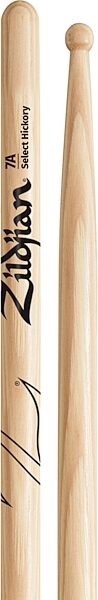 Zildjian 7A Hickory Wood Tip Drumsticks, New, Action Position Back