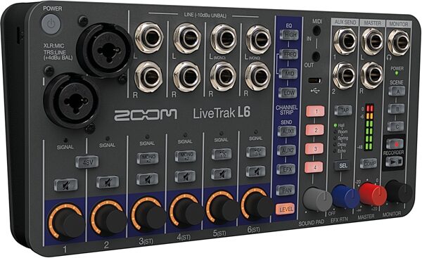 Zoom LiveTrak L-6 Digital Mixer and Multi-Track Recorder, 6-Channel, New, Action Position Front