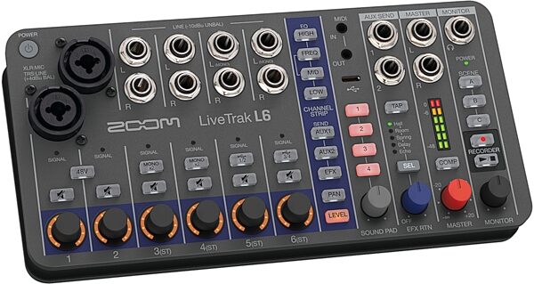 Zoom LiveTrak L-6 Digital Mixer and Multi-Track Recorder, 6-Channel, New, Action Position Back