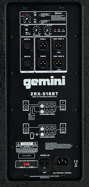 Gemini ZRX-S18BT Powered Bluetooth Subwoofer Speaker, Single Speaker, Action Position Back