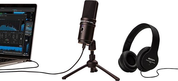 Zoom ZUM-2PMP USB Microphone Podcast Pack, New, Action Position Back