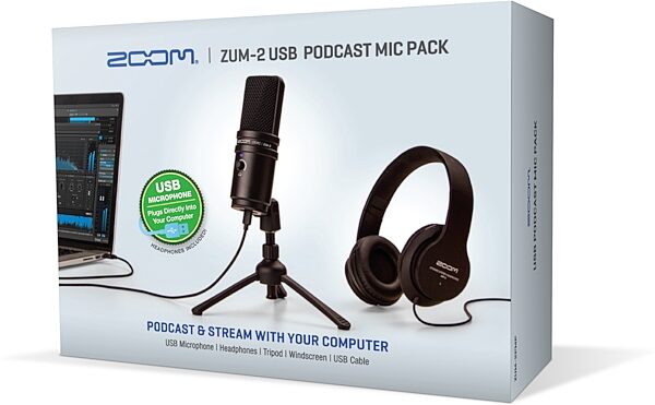 Zoom ZUM-2PMP USB Microphone Podcast Pack, Warehouse Resealed, Action Position Back
