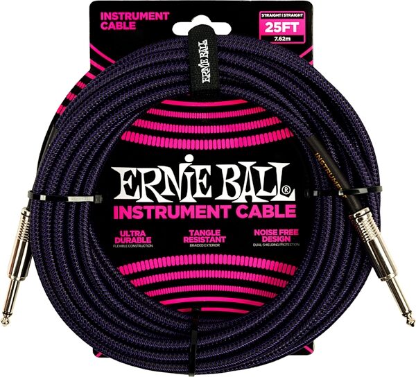 Ernie Ball Braided Instrument Cable, 25 foot, P06397, Action Position Back