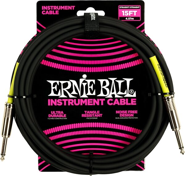 Ernie Ball Instrument Cable, Black, 15 foot, Action Position Back