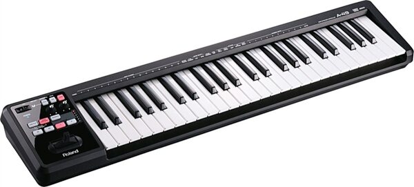 Roland A-49 USB MIDI Keyboard Controller, 49-Key, Black, Black Angle