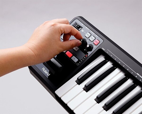 Roland A-49 USB MIDI Keyboard Controller, 49-Key, Black, Black Knob in Use