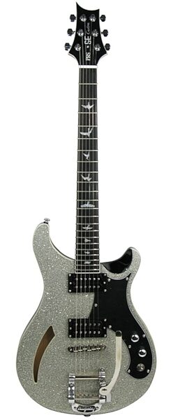 PRS Paul Reed Smith LTD SE Custom Semi-Hollow Electric Guitar with Bigsby, Silver Sparkle