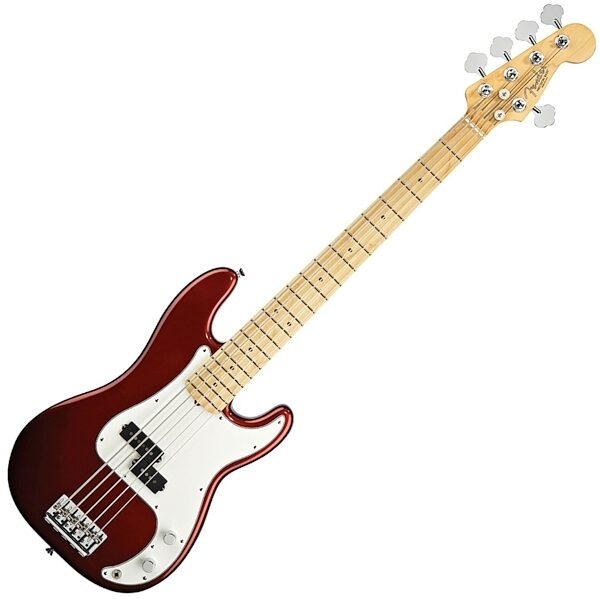 Fender American Standard Precision V Electric Bass, 5-String Maple Fingerboard with Case, Candy Cola