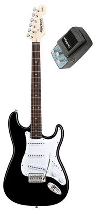Fender Starcaster Stratocaster Electric Guitar, Black with Castle Rock Chorus Pedal