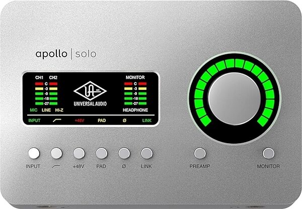 Universal Audio Apollo Solo Thunderbolt 3 Audio Interface, Heritage Edition: Includes 5 extra UAD plug-in collections, Warehouse Resealed, Top