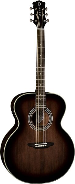 Luna Art Distressed Vintage Jumbo Acoustic-Electric Guitar, Main with head Front