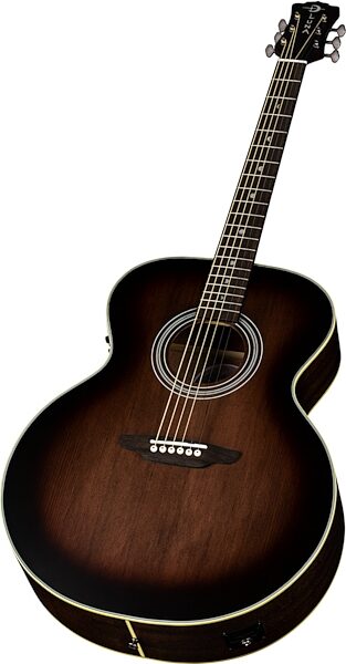 Luna Art Distressed Vintage Jumbo Acoustic-Electric Guitar, Angled with head Front