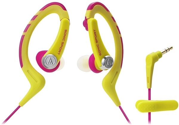 Audio-Technica ATH-SPORT1 In-Ear Headphones, Yellow-Pink