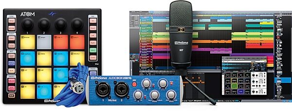 PreSonus Atom Producer Lab Complete Production Kit, Main with all components Front