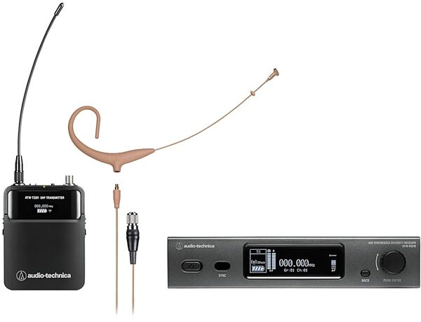 Audio-Technica ATW-3211/894X 3000 Series Wireless Headworn Microphone System, Beige, Band DE2: 470.125 to 529.975 MHz, Main