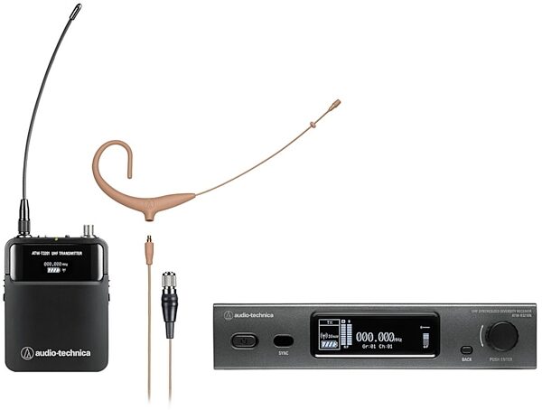 Audio-Technica ATW-3211N892X 3000 Series Wireless Headworn Microphone System (Network-Enabled), Beige, Band DE2: 470.125 to 529.975 MHz, Main