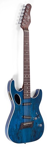Michael Kelly Hybrid 60 Port Electric Guitar, Trans Blue, Action Position Front