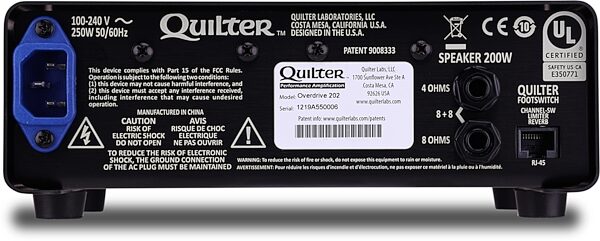 Quilter OverDrive 202 Guitar Amplifier Head (200 Watts), New, Action Position Back