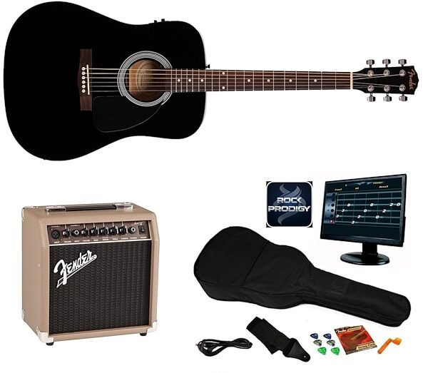 Fender FA-200 Q Acoustic-Electric Guitar Pack, Black