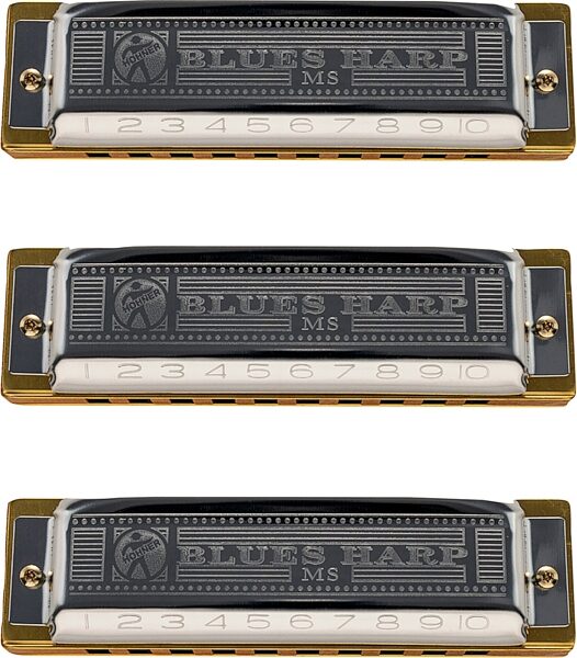 Hohner Blues Harp Harmonica, Pro Pack: Keys of C, G, A Major, Action Position Back