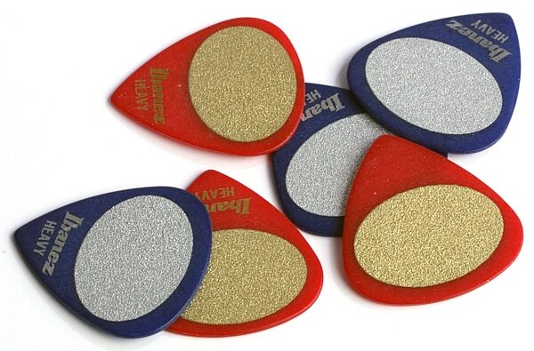 Ibanez Sand Grip Wizard Guitar Picks (6-Pack), Blue and Red, Heavy Picks