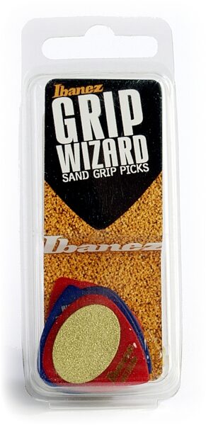 Ibanez Sand Grip Wizard Guitar Picks (6-Pack), Blue and Red, Medium Box