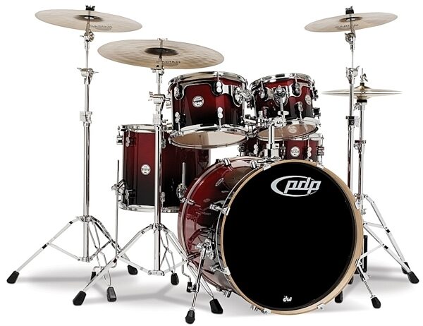 Pacific Drums Concept Birch Drum Shell Kit, 5-Piece, Cherry to Black Fade