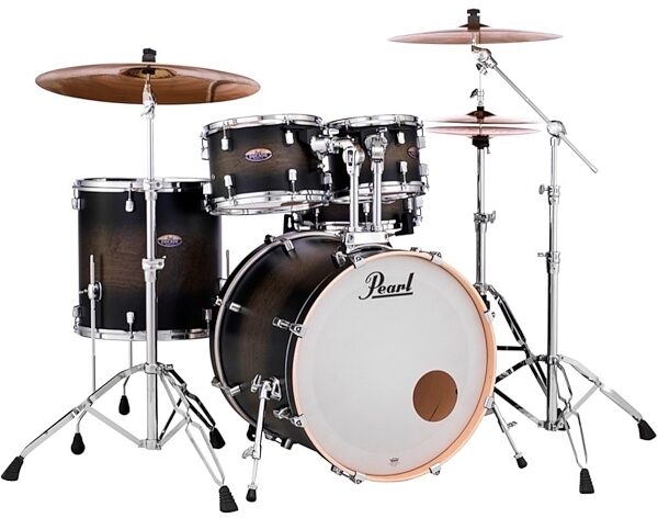 Pearl DM925S Decade Maple Drum Shell Kit, 5-Piece, Satin Black Burst, with Pearl D50 Lightweight Drum Throne, Satin Black Burst