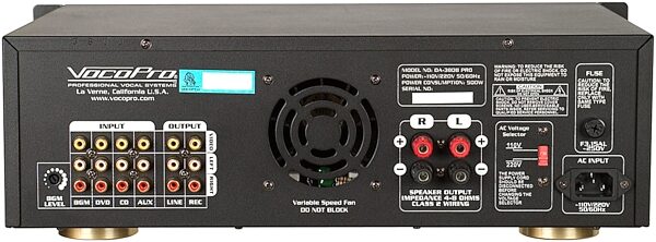 VocoPro DA3808 Pro Digital Karaoke Mixing Amplifier (300 Watts), Rear