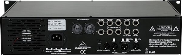 Eden WTP600 World Tour Pro Bass Amplifier Head (600 Watts), Rear