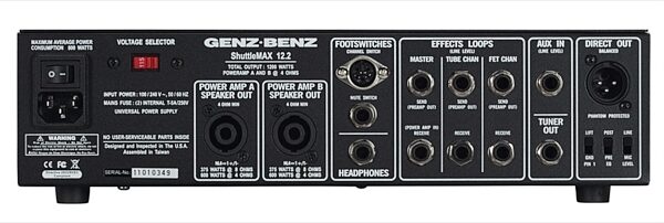 Genz Benz ShuttleMAX 12.2 Bass Amplifier Head, Back