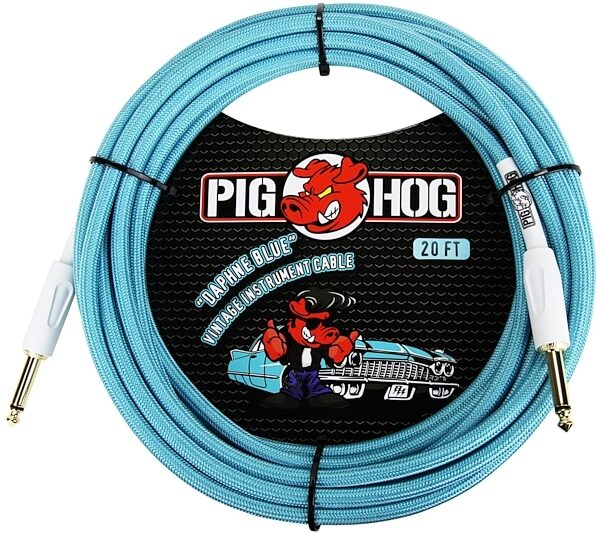 Pig Hog Vintage Series Instrument Cable, 1/4" Straight to 1/4" Straight, Daphne Blue, 20 foot, Main