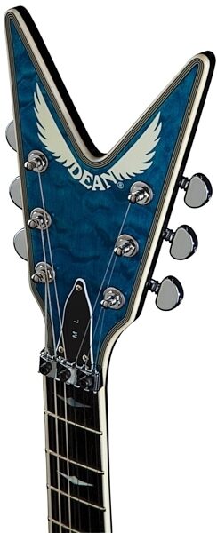 Dean Custom Run No. 8 ML Switchblade Electric Guitar, Transparent Blue - Headstock